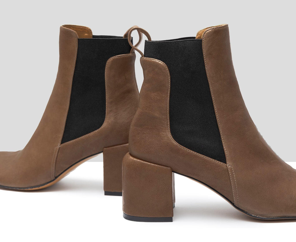 Women's leather ankle boot with a mid-heel. Gaia