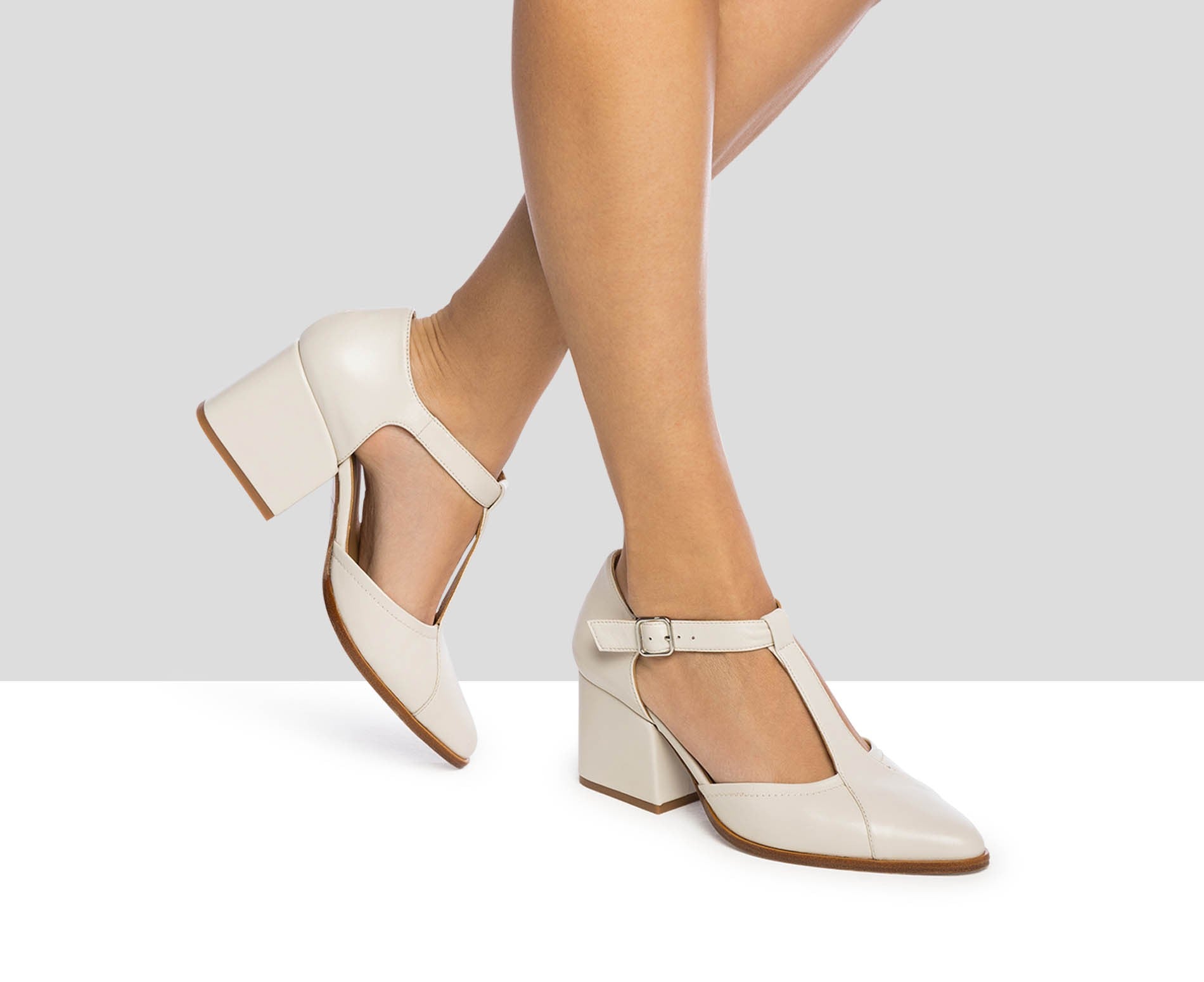 Zapato de mujer en piel con tacón medio. Janys