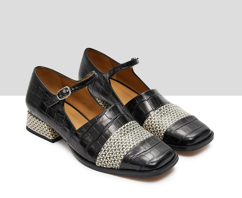 Zapato de mujer en piel con tacón bajo. Kisa