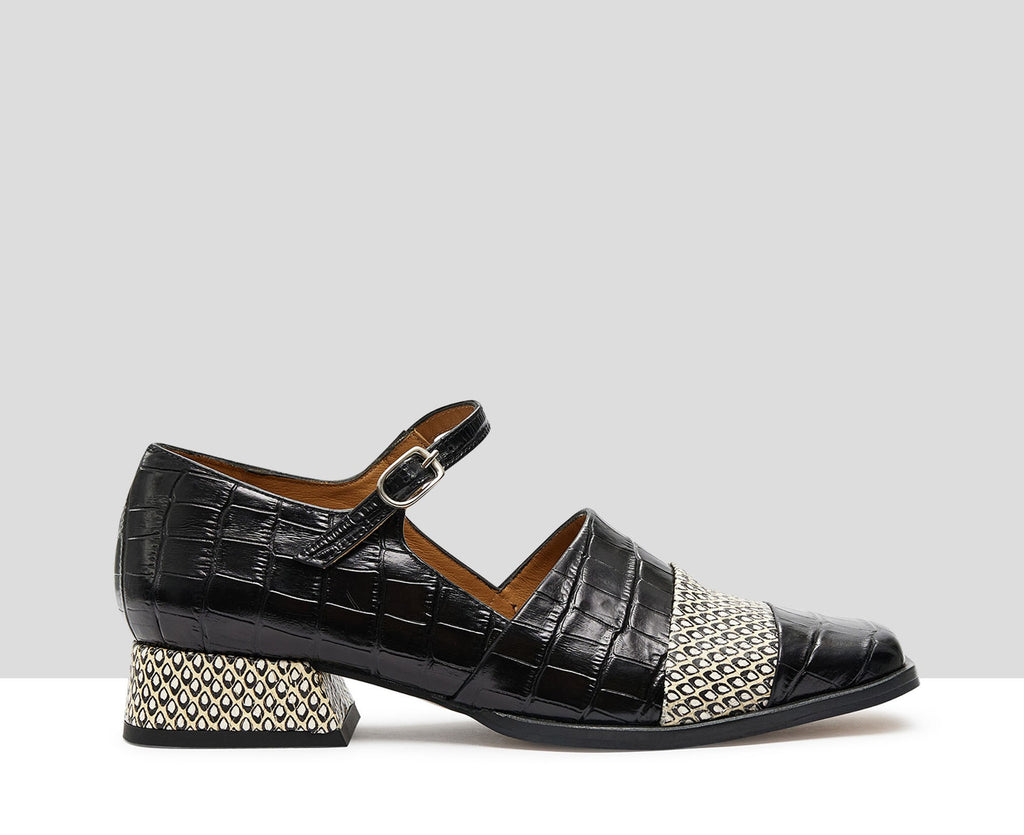 Zapato de mujer en piel con tacón bajo. Kisa