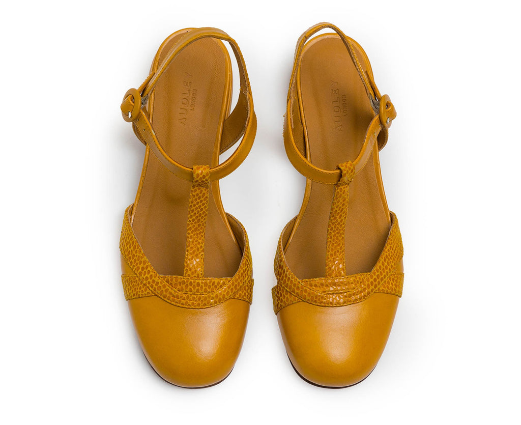 Scarpa da donna in pelle con tacco basso. Llanos