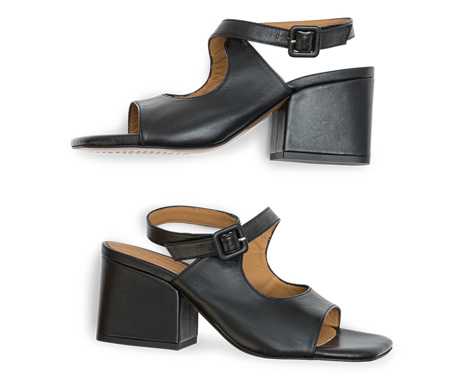 Sandalia de mujer en piel con tacón medio. Libia