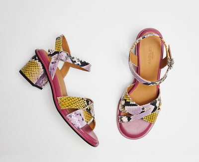 Women's leather sandal with a medium heel. Libby