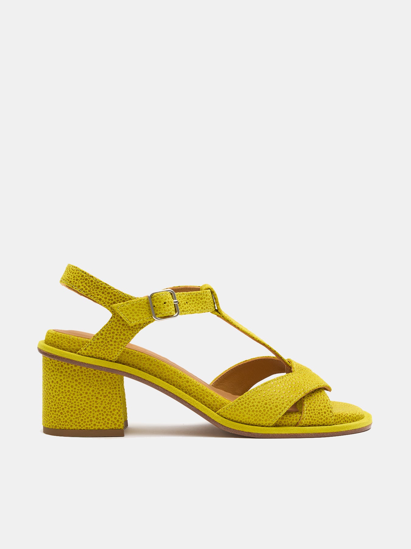 Women's leather sandal with a medium heel. Liberty
