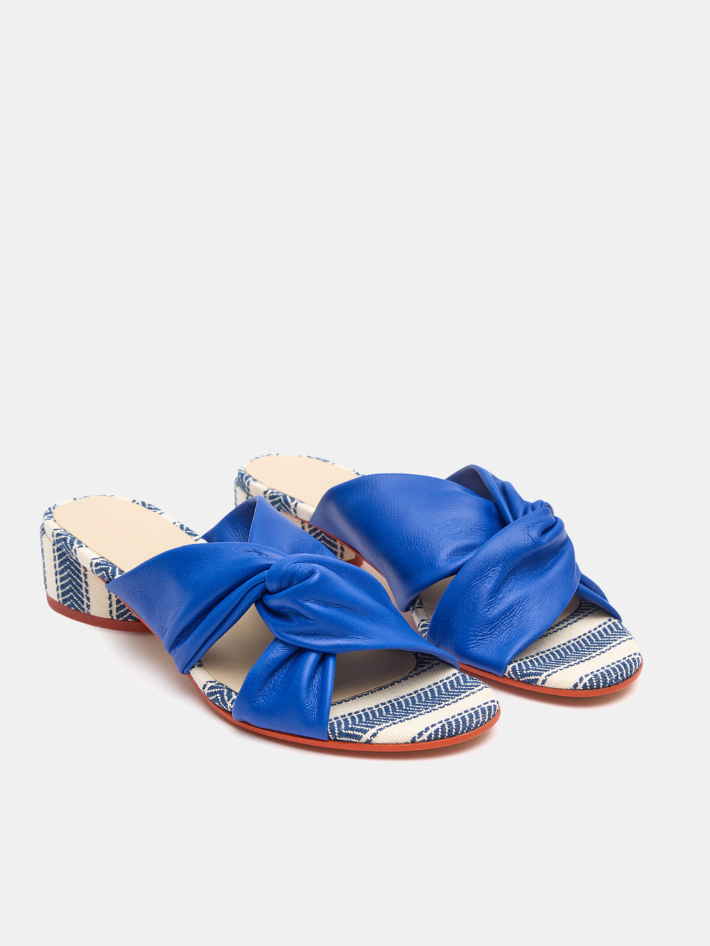 Women's leather low-heeled sandals. Navy