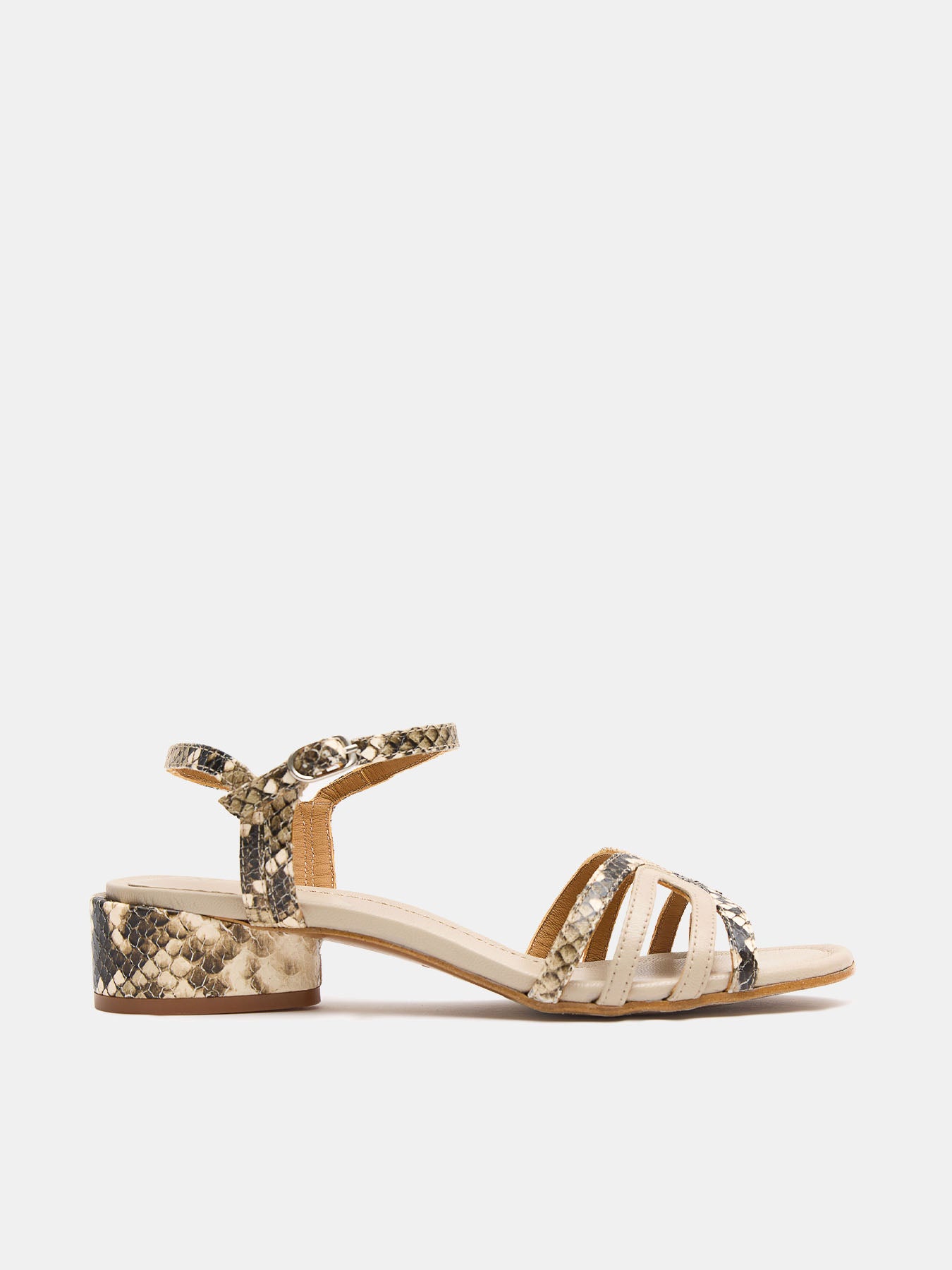 Women's leather sandal with medium heel. Lani